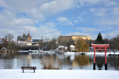 Le Plan d'Eau sous la neige Tableau sur toile: 90x60 com  Tarif promo: 49 euros